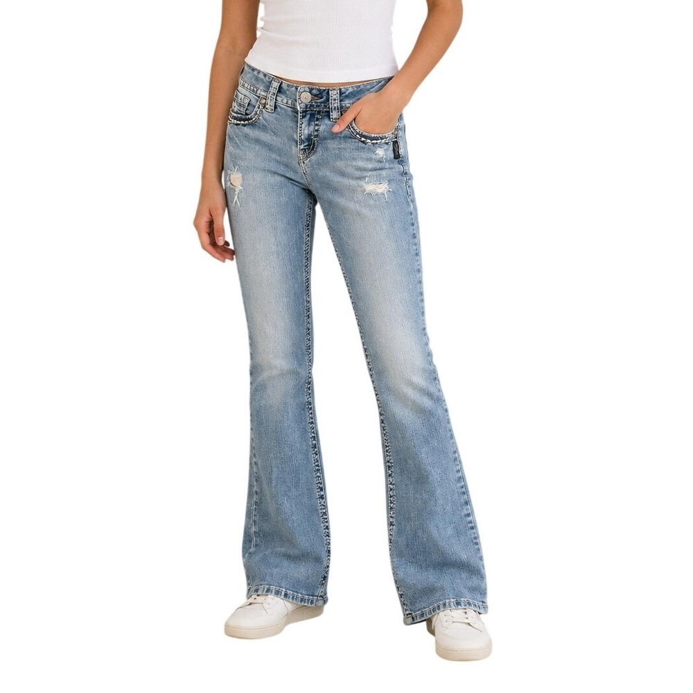 Silver Jeans Co  Light Wash Distressed Suki Mid Slim Boot Jeans Women's W28 L31
